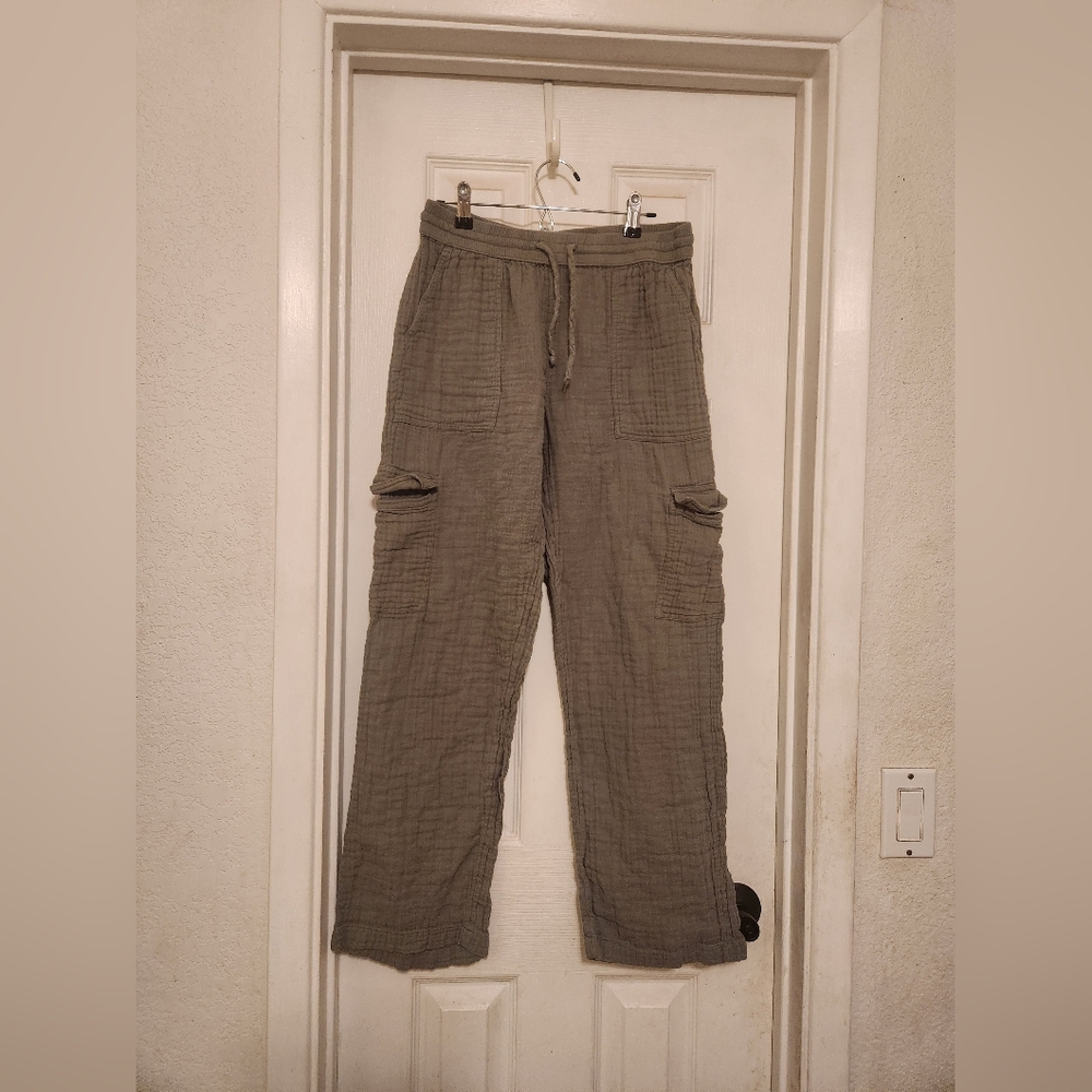Womens Navy Green Linen Cargo Pants